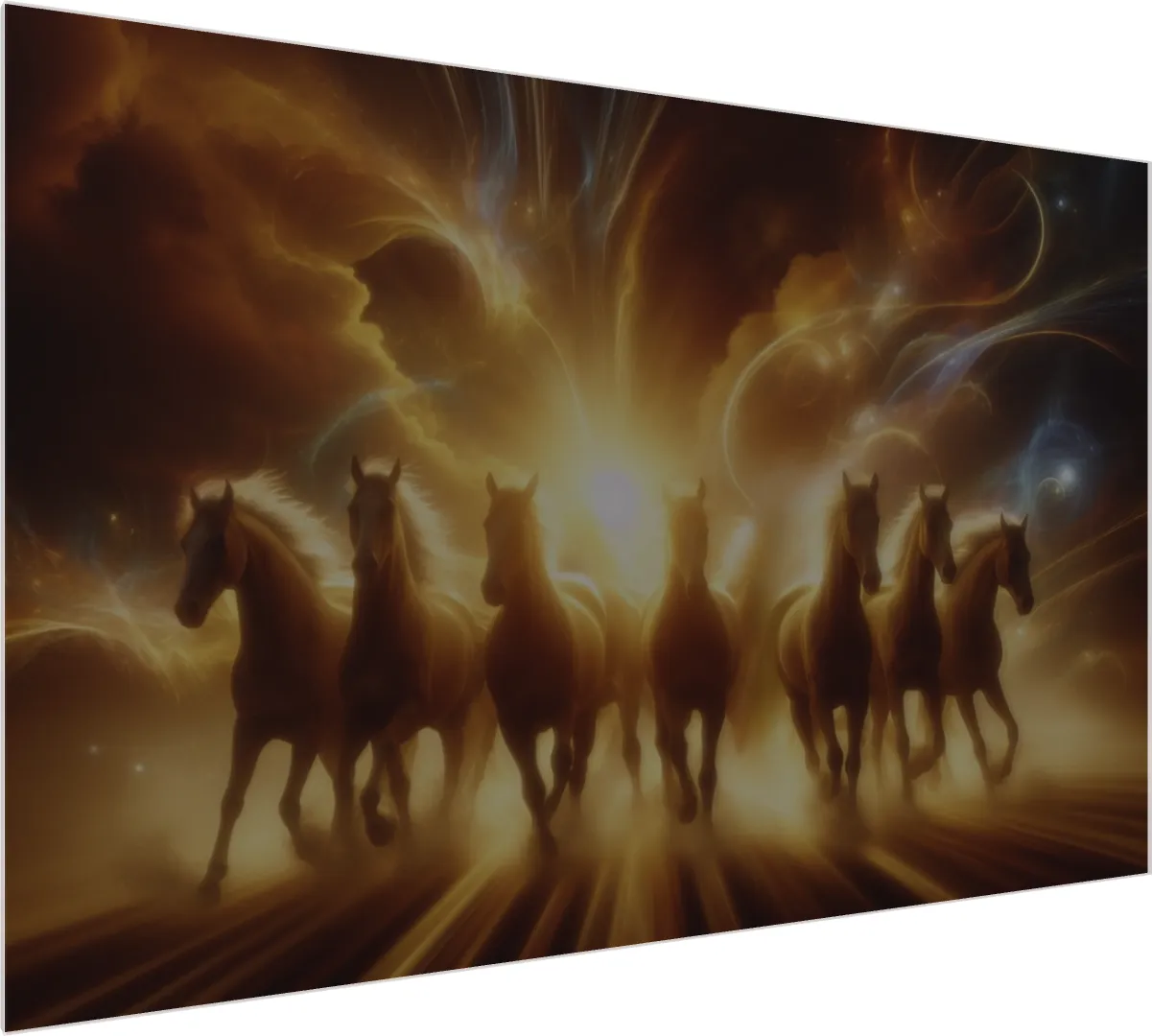 Glowing Seven Lucky Horses Vastu Print — acrylic preview | PrintPosters.in
